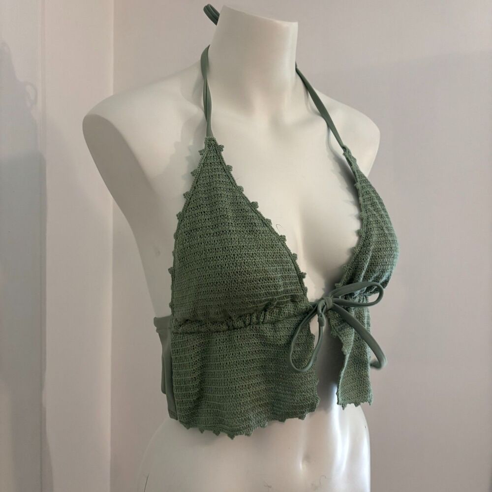 Wild Fable size XS Green Crochet Cottage Fairycore Boho Festival Bikini Crop Top